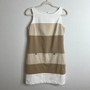 White House Black Market Neutral Colorblock Shift Dress Womens 0 Sleeveless